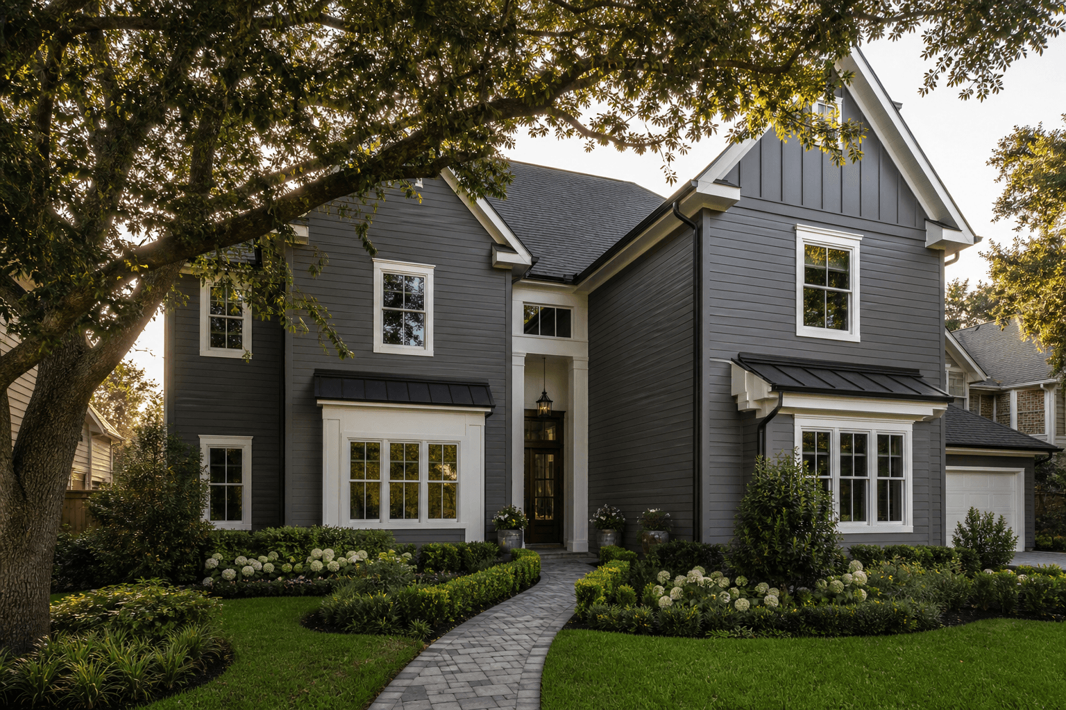 Houston home with new James Hardie fiber cement siding in iron gray by Texas Premier Contractors