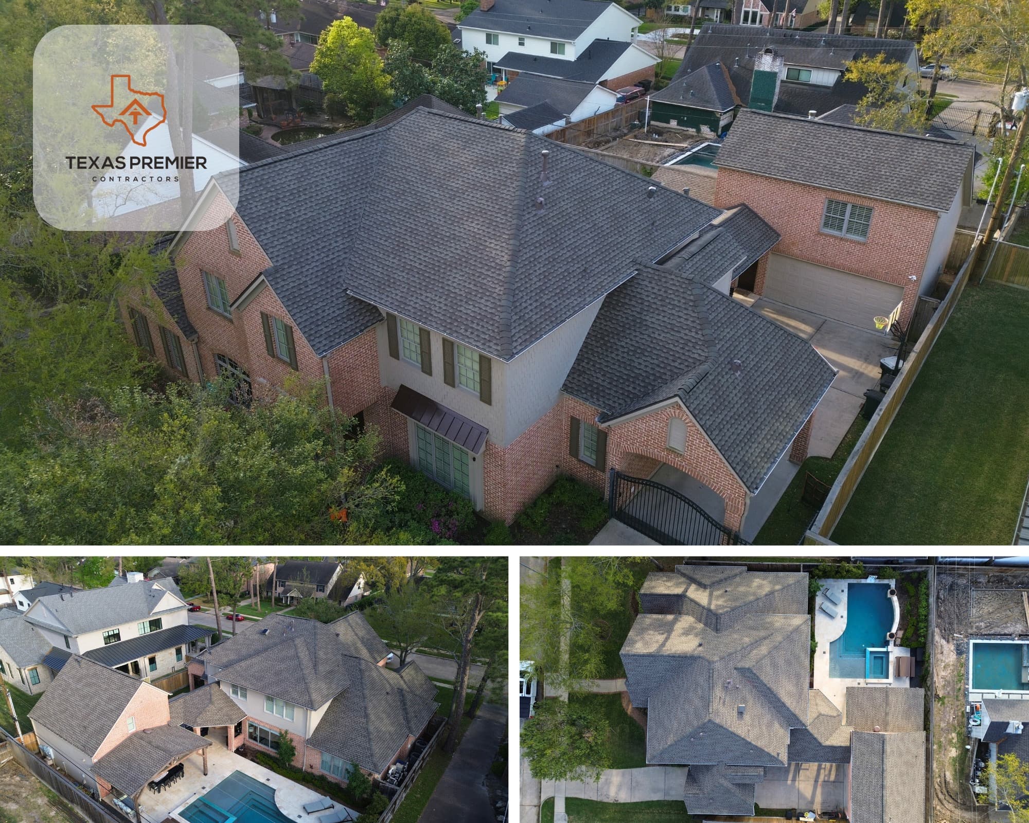 Luxury brick estate in Cypress with new GAF Timberline UHDZ charcoal asphalt shingle roof by Texas Premier Contractors