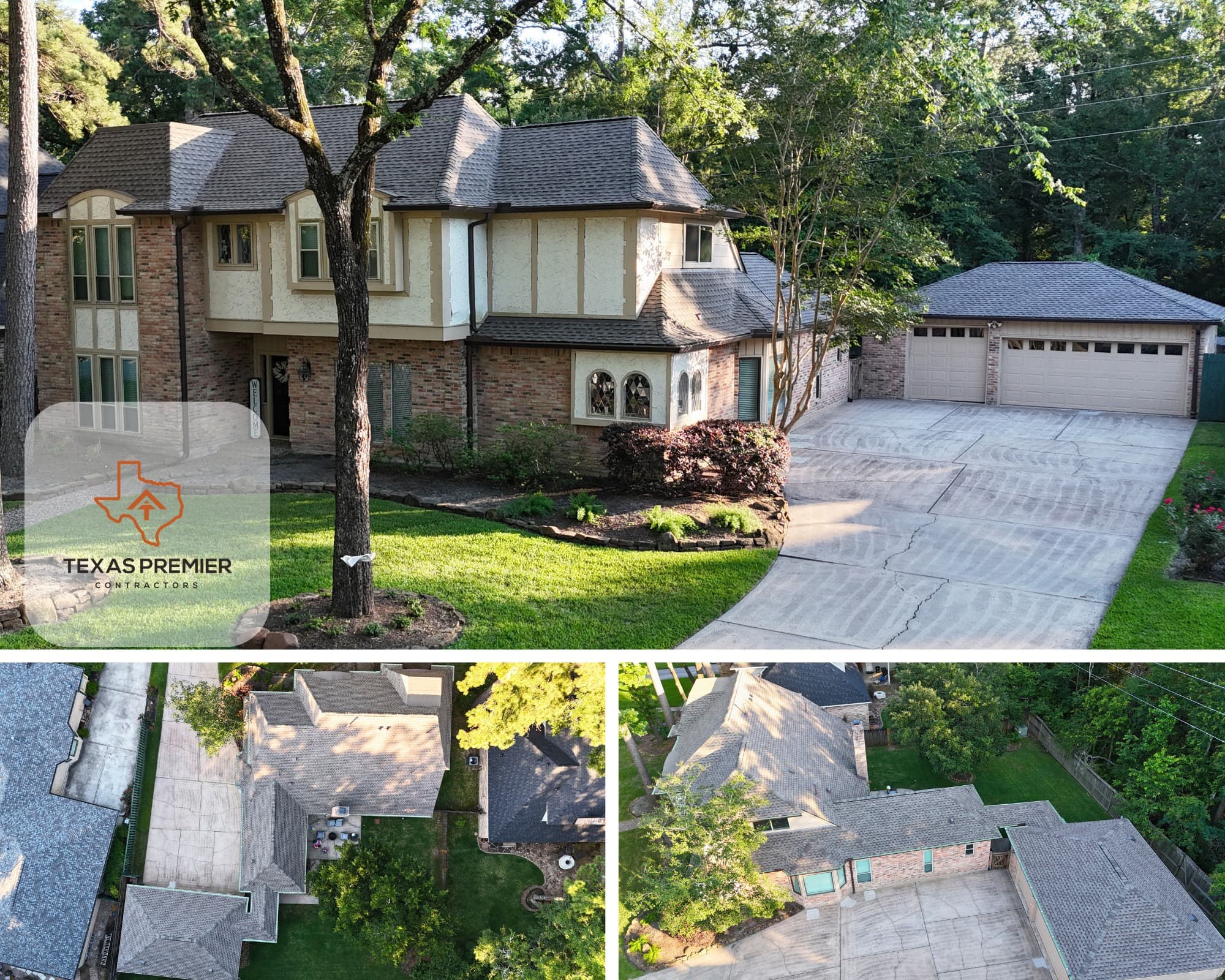 Katy Tudor-traditional home with GAF Timberline UHDZ weathered wood shingle roof by Texas Premier Contractors